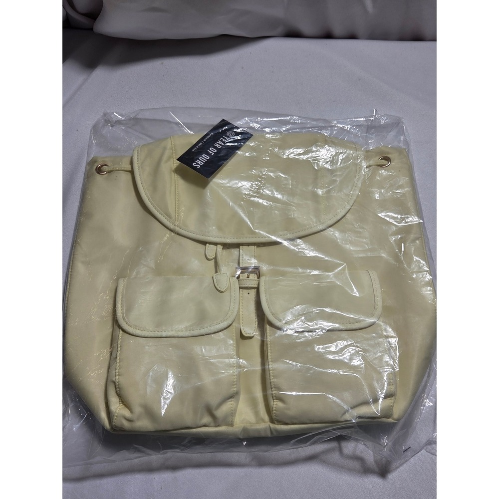 Year of Ours Nylon Backpack Pale Yellow Drawstring Cargo Pocket Travel Bag NWT